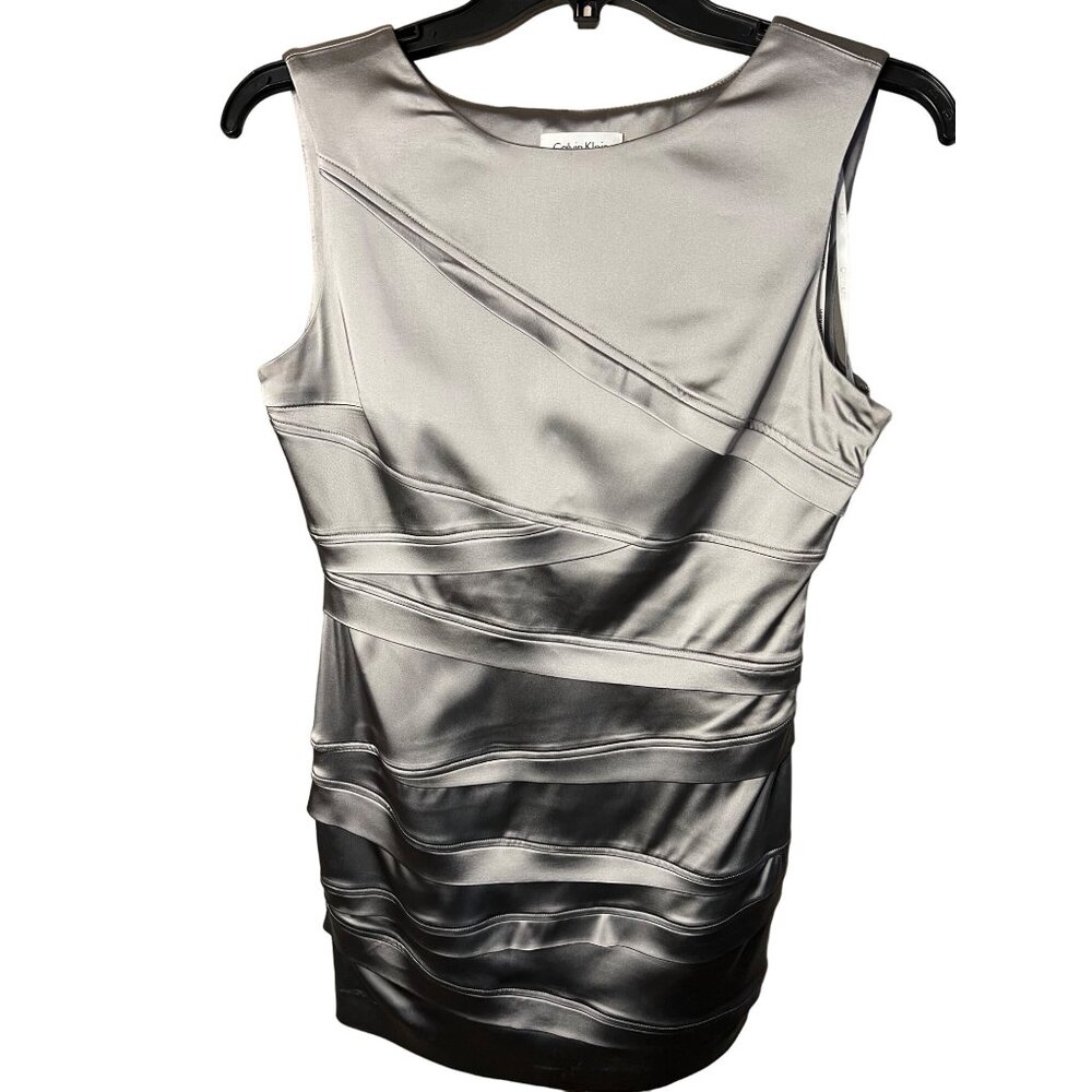 Calvin Klein dress mini 6P silver sleeveless round neck zipper